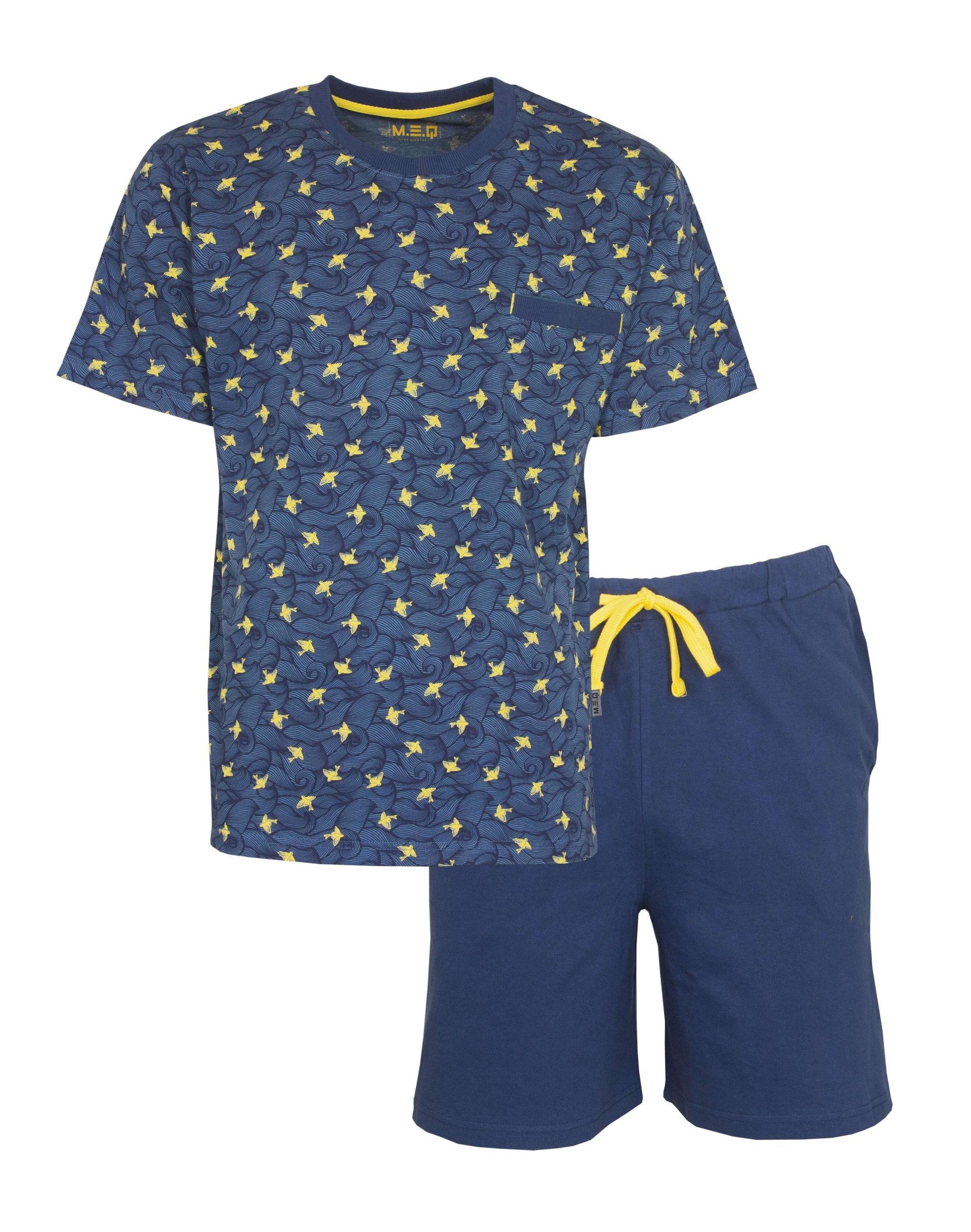 korte-pyjama-heren-341wns-1.jpg MEQ Heren Shortama Pyjama Set 100% Katoen Korte mouwen Blauw Maat XXL - Afbeelding 1