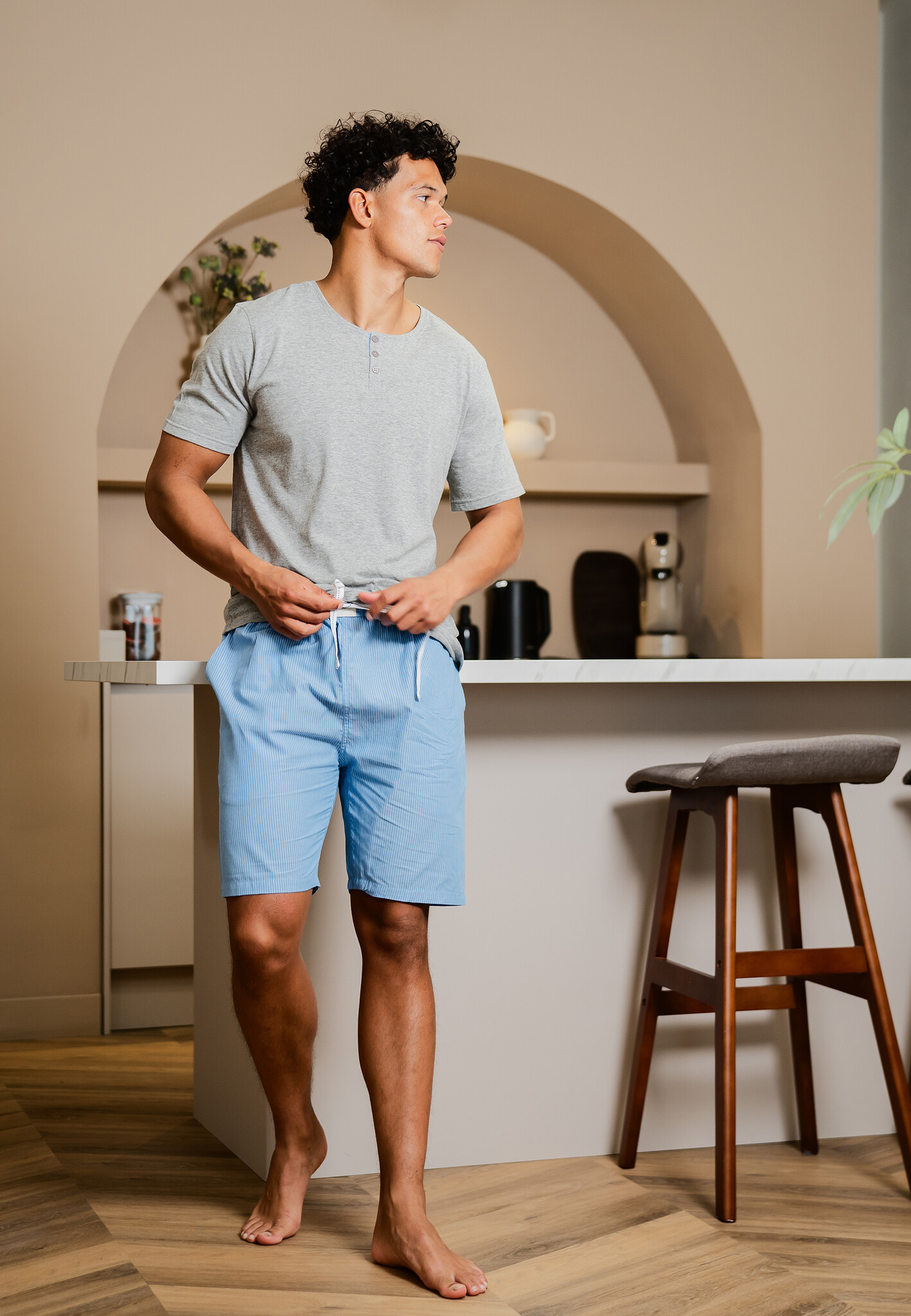 korte-pyjama-heren-662tch-1.jpg Phil & Co Phil & Co Heren Shortama Korte Pyjama Set Grijs/Blauw - Afbeelding 1