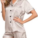 Satijnen pyjama dames korte set roze pyjamabroek dames korte satijnen pyjama licht met knoopsluiting huispak korte pyjama broek dunne pyjamabroek elegant loungewear knuffelig V hals nachthemd, goud : Amazon.nl: Kleding, schoenen &