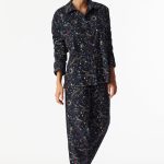 Lange pyjama van flanel met donkerblauwe bedrukking X Mas Family