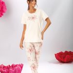 Ascafa Dames Pyjama – Korte Mouw – Lange Broek – 100% Katoen