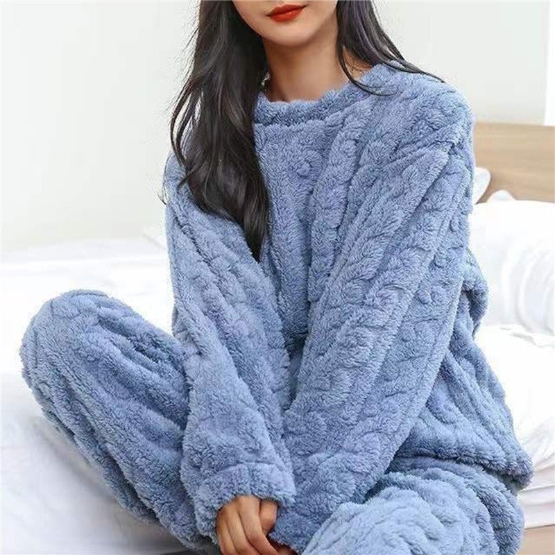 lange-pyjama-dames-746ugy-1.jpg Miss | Nachtkleding Dames Pyjama Set Lange Mouw Fleece Blauw / Eén maat - Afbeelding 1