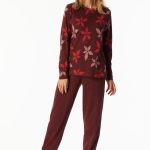 Pyjama lange pyjama bloemen wijnrood Comfort Nightwear