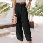 Dames Pyjamabroek,Dames Linnen Pyjamabroek Mode Dunne Effen Zwarte Slaapbroek Zomer Losse Ruches Stretch Taille Broek Wijde Pijpen Los Lounge Broek Boho Strandbroek,3Xl : Amazon.nl: Kleding, schoenen & sieraden