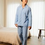 Phil & Co Phil & Co Heren Pyjama Set Lang Geweven Katoen Lichtblauw Gestreept