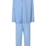 Phil & Co Heren Pyjama Set Lang Geweven Katoen Lichtblauw Gestreept