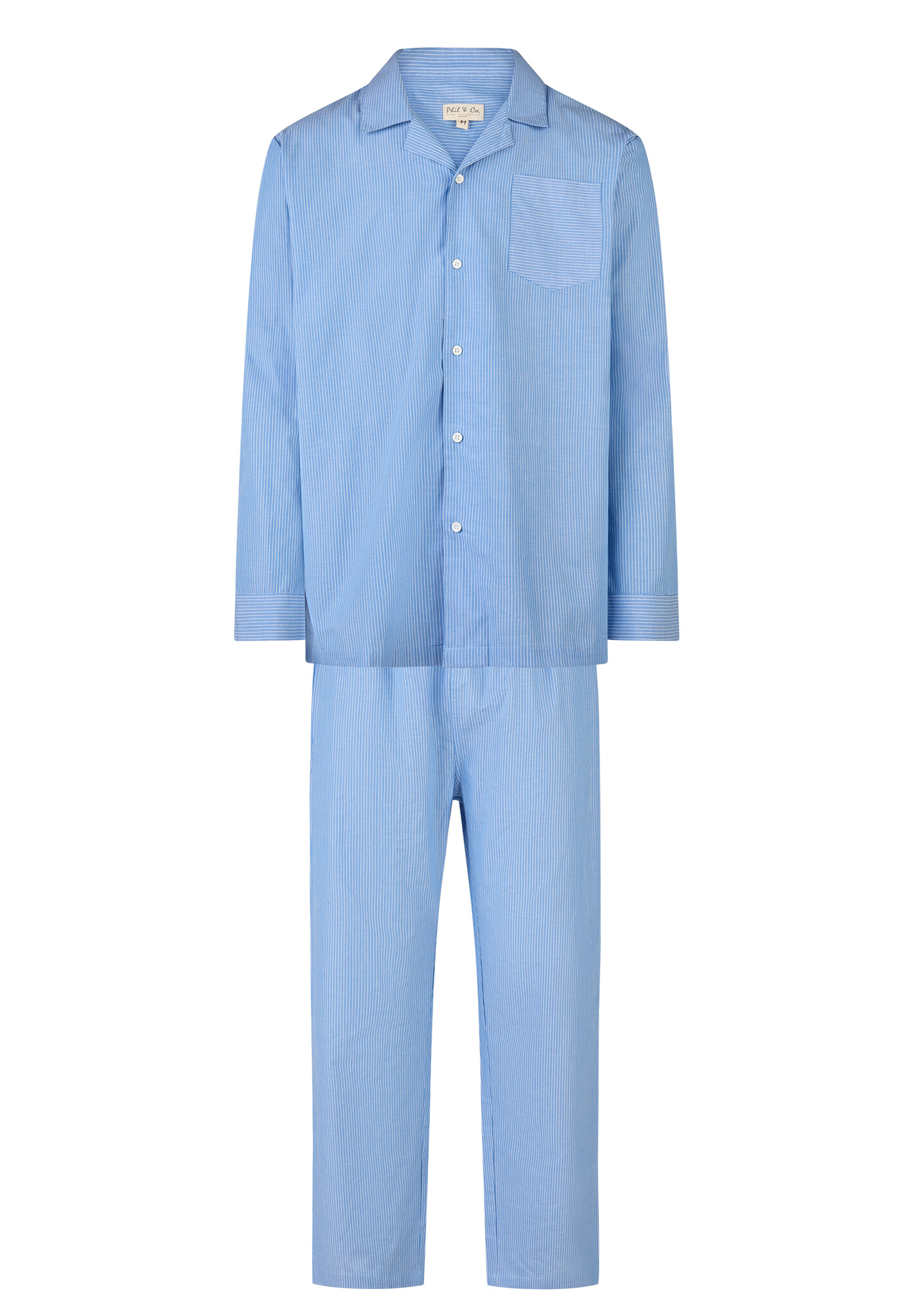 luxe-pyjama-heren-453ogx-1.jpg Phil & Co Heren Pyjama Set Lang Geweven Katoen Lichtblauw Gestreept - Afbeelding 1
