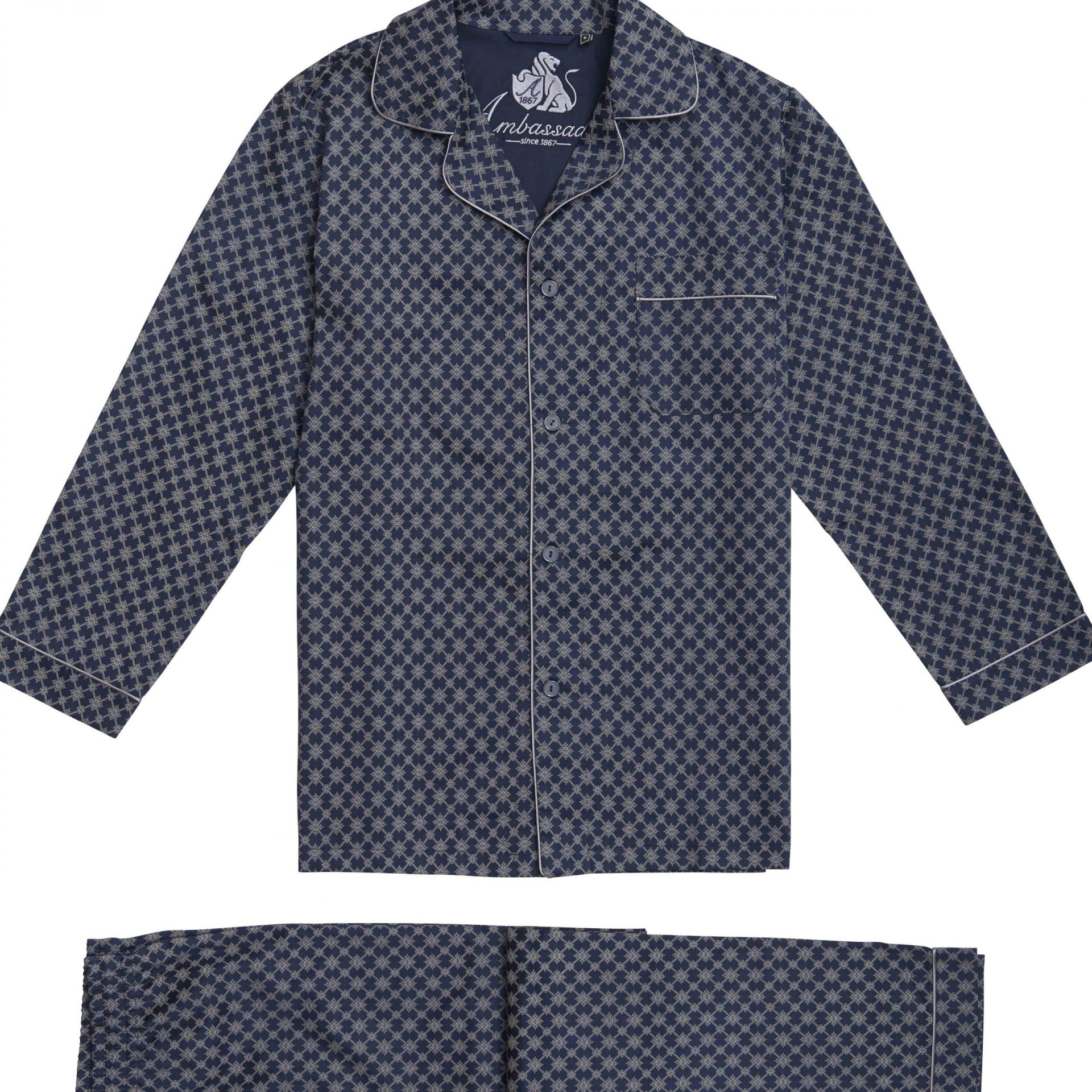luxe-pyjama-heren-558gxu-1.jpg Klassieke heren pyjama van donkerblauwe katoen - Afbeelding 1