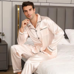 Silkon | Luxe Zijdezachte Satijnen Heren Pyjama Set | Lange Mouwen en – Visconte