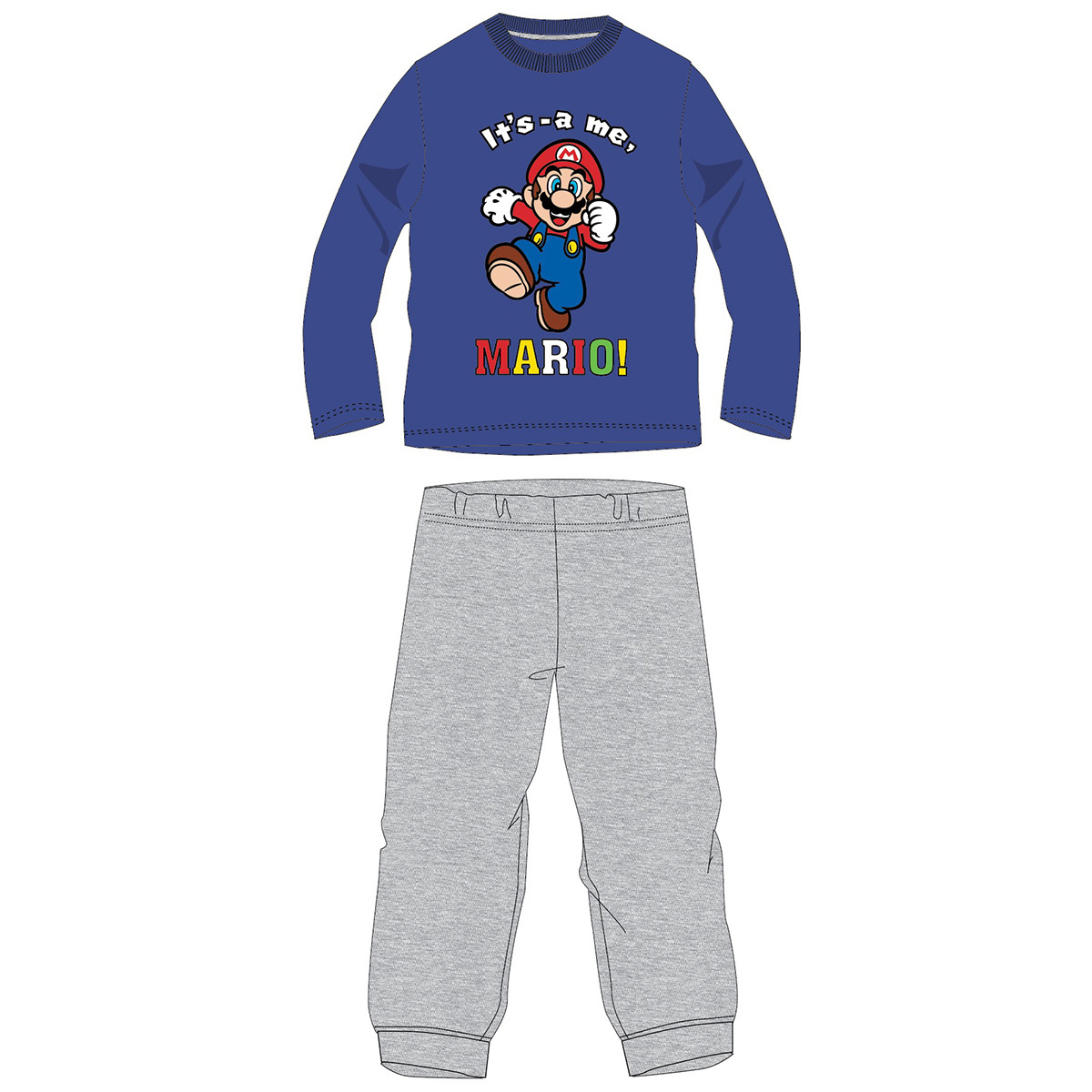 mario-pyjama-160nmb-1.jpg Super Mario Pyjama Blauw/Grijs Disneykamers - Afbeelding 1