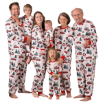 Schitterende witte pyjama met kerstbomen en rode vrachtwagenmotieven voor het hele gezin The Christmas Fabric