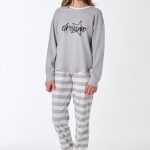 Lange pyjama met manchetten, streepjes, grijs gemêleerd Teens Nightwear | SCHIESSER