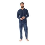 MEY Heren Pyjama Lange mouw Straight Yacht Blue 2240000