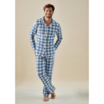 jules klassieke pyjama heren grote ruit lichtblauw
