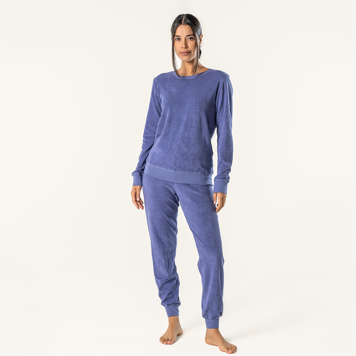 pyjama-badstof-071gon-1.jpg Lavendelkleurige badstof damespyjama van biokatoen - Afbeelding 1