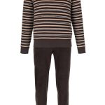 Katoen badstof heren pyjama ronde hals lange mouw donkergrijs | Pyjama direct Pyjama direct