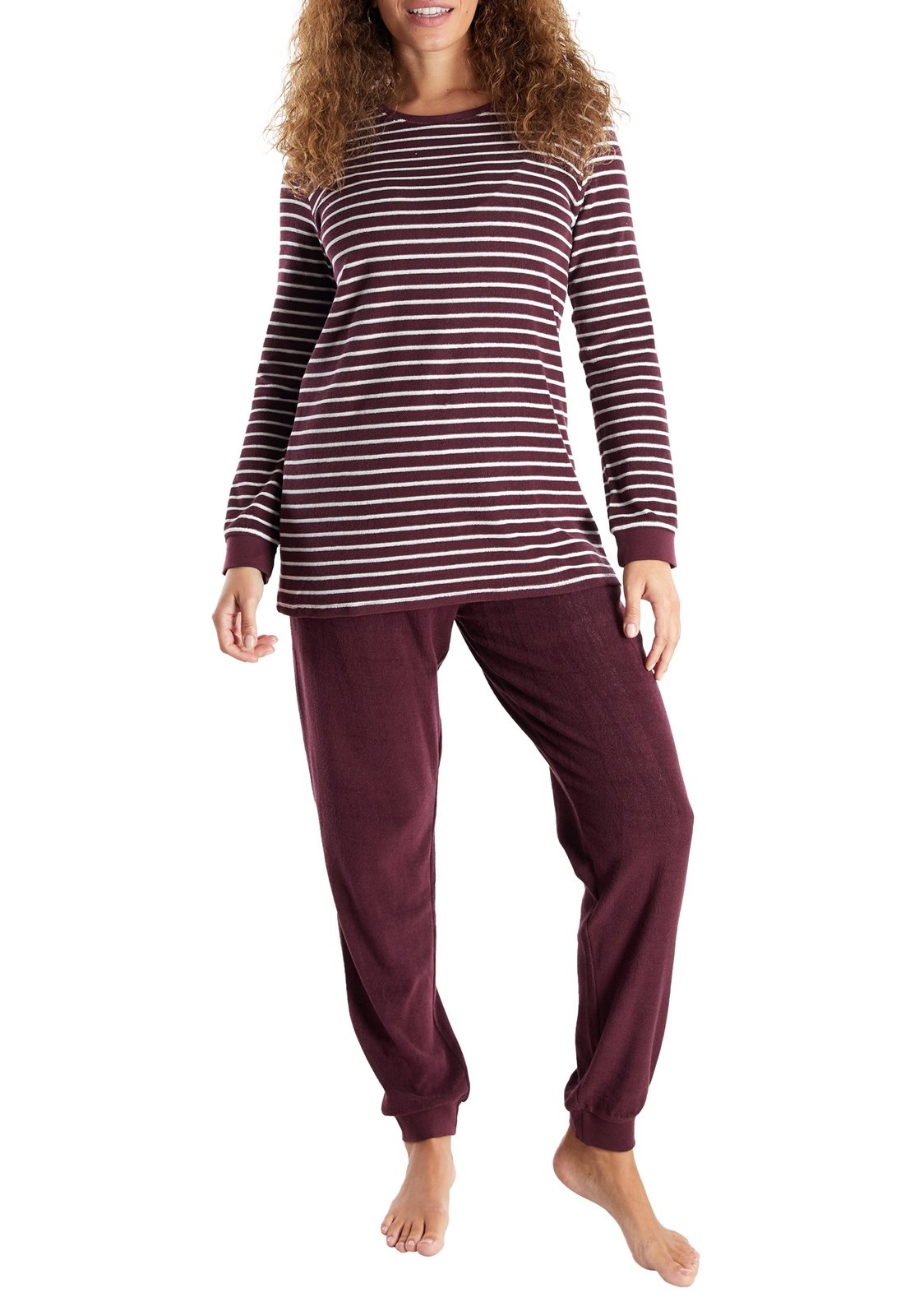 pyjama-badstof-445wfs-1.jpg Götzburg Badstof dames pyjama bordeauxrood - Afbeelding 1