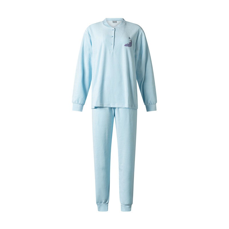 pyjama-badstof-508jhp-1.jpg Dames badstof pyjama met lange mouw Blue - Afbeelding 1