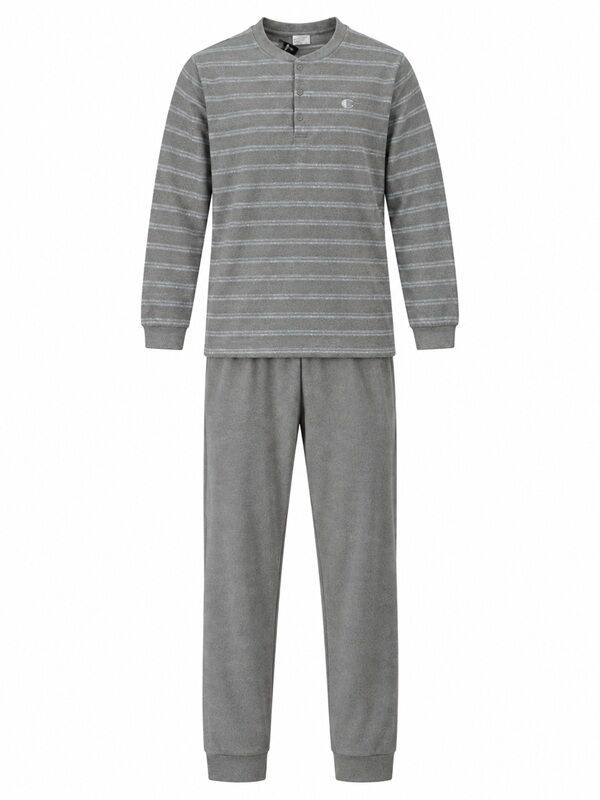 pyjama-badstof-heren-655osp-1.jpg Gentlemen winter heren pyjama 114338 badstof warme pyjamaset groen/grijs met knoophals gentlemenwear.nl - Afbeelding 1