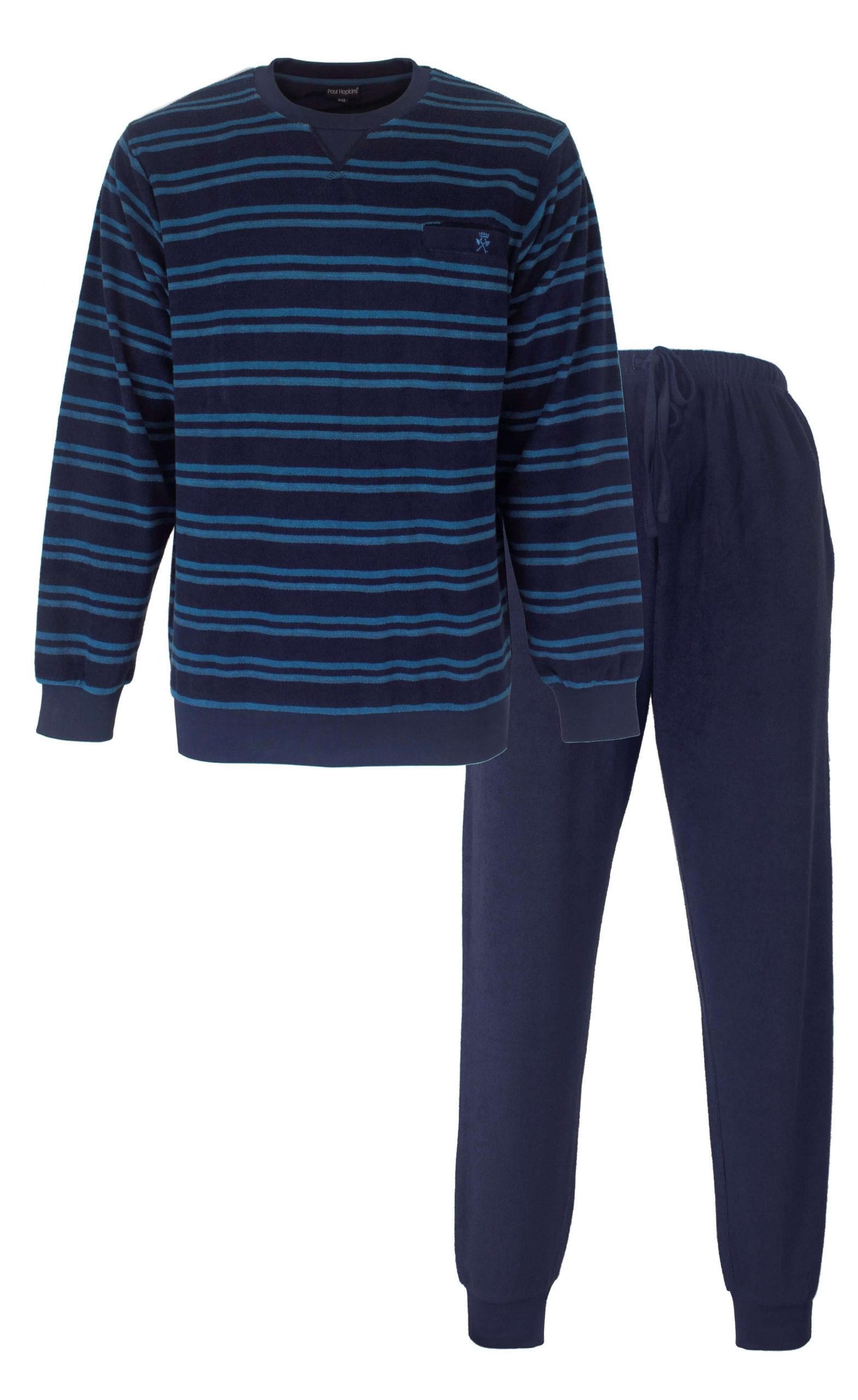 pyjama-badstof-heren-837dgf-1.jpg Paul Hopkins Heren Pyjama Badstof Lange Mouwen Donker Blauw Maat S - Afbeelding 1