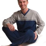 Outfitter heren pyjama 431725 badstof grijs en blauw maat S t/m XXL De Arend Groothandel in kleding ondermode en nachtmode