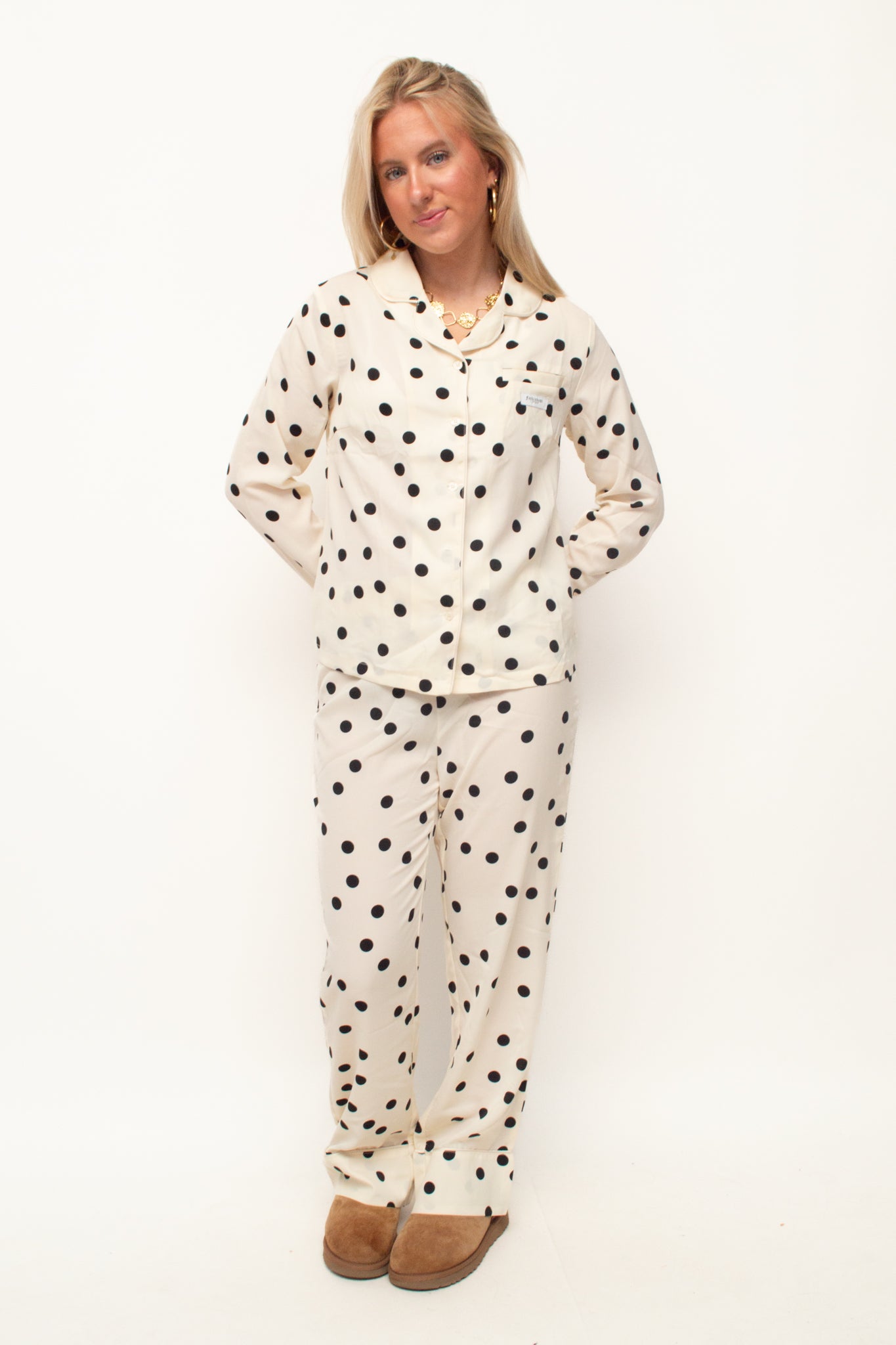 pyjama-beige-529uep-1.jpg Dots pyjama ★ beige - Afbeelding 1