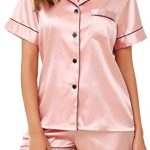 Lovasy Korte damespyjama voor de zomer, satijn, korte mouwen, 2 delig, superzacht, zijden pyjama met knopen, S XXL, Roze, M : Amazon.nl: Kleding, schoenen & sieraden