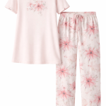 Ascafa Dames Pyjama – Korte Mouw – Lange Broek – 100% Katoen