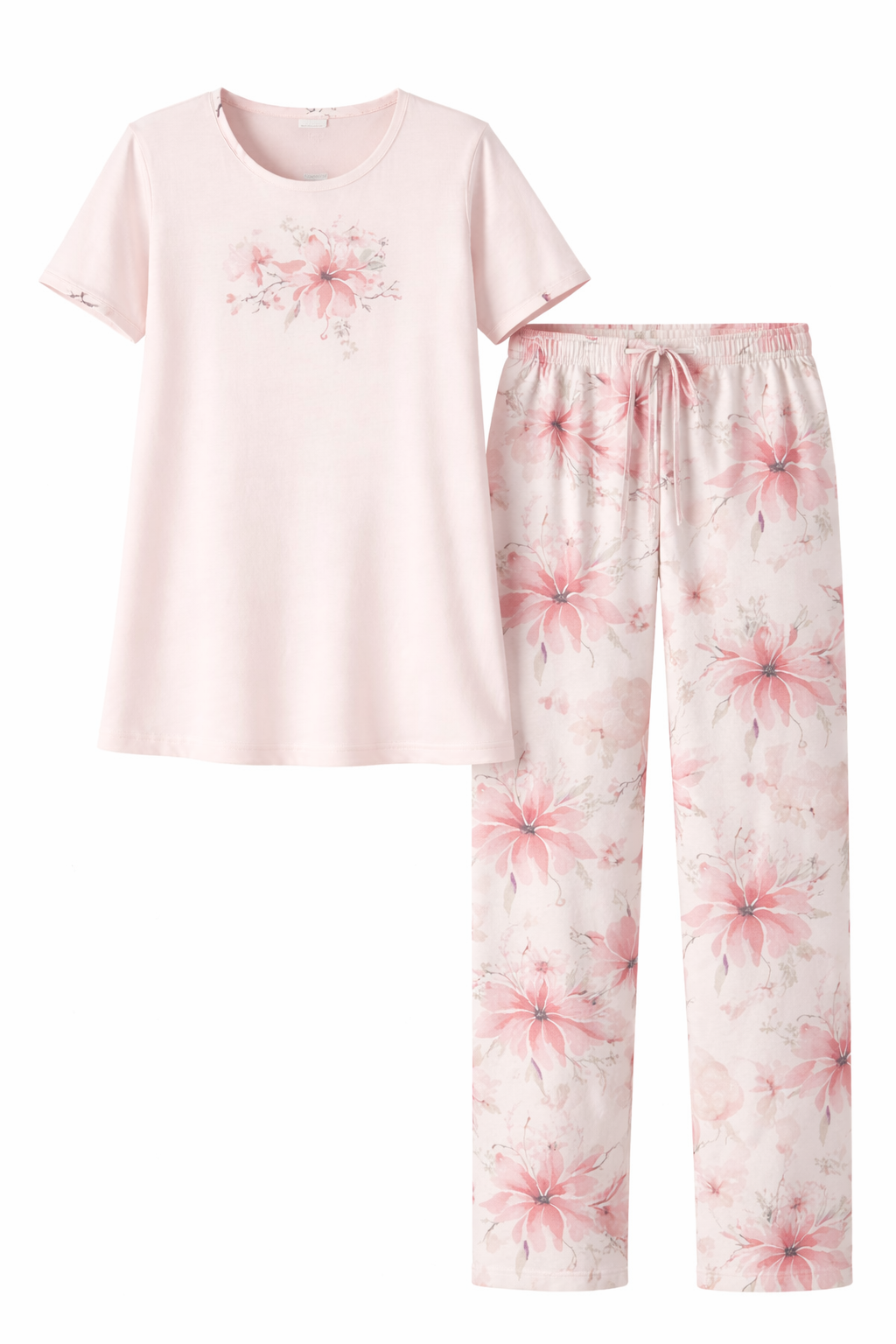 pyjama-dames-korte-mouw-524ujy.png Ascafa Dames Pyjama – Korte Mouw – Lange Broek – 100% Katoen - Afbeelding 1