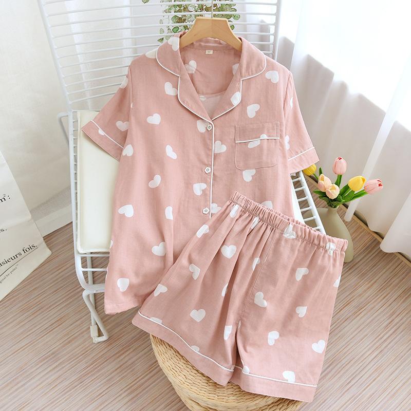 pyjama-dames-korte-mouw-749wsl-1.jpg Nieuwe 100% katoen korte mouwen shorts dames pyjama set leuke cartoon pyjama Japanse eenvoudige korte pyjama vrouwen nachtkleding kopen vanaf een prijs van 7.15 | Joom - Afbeelding 1