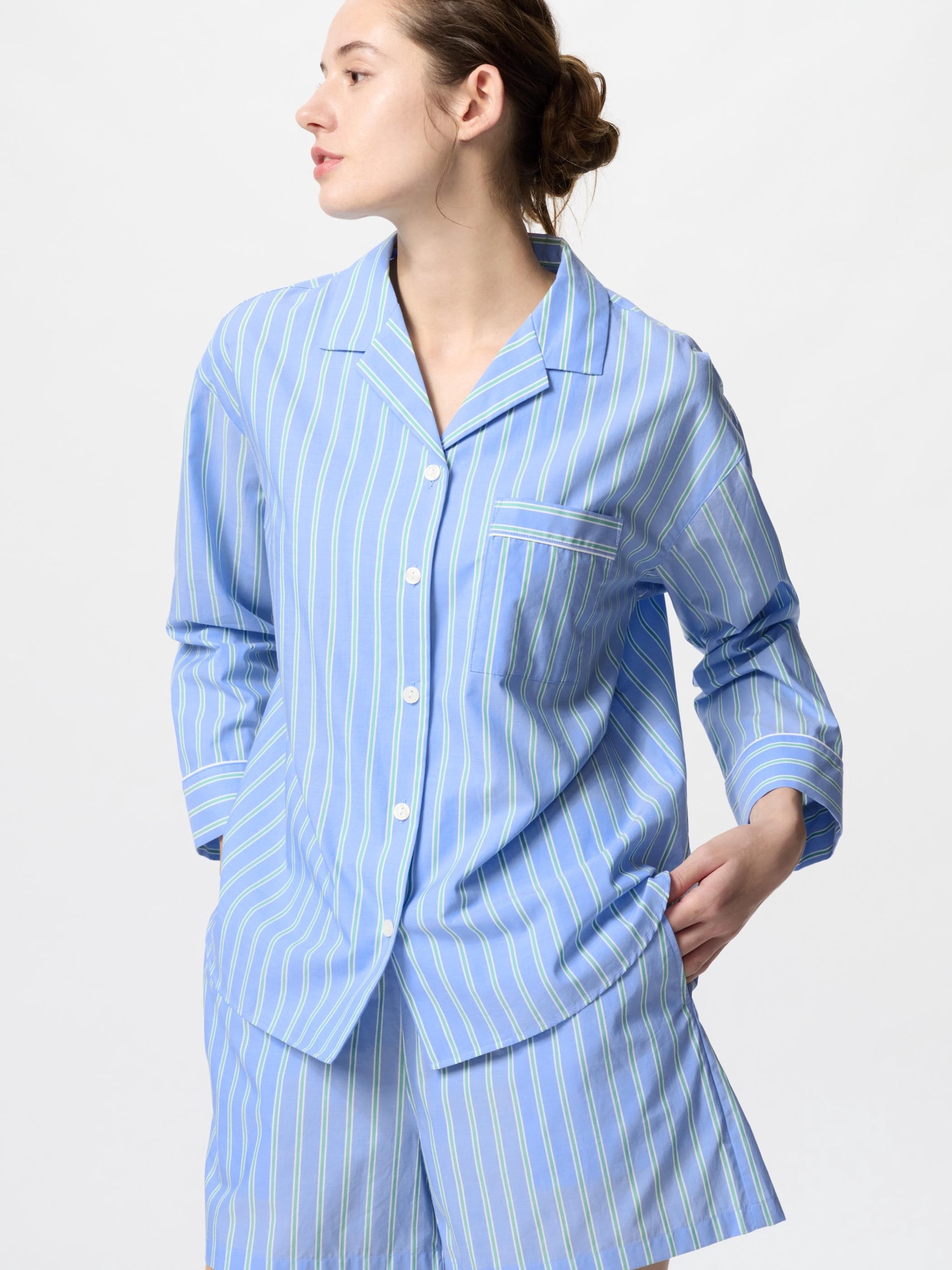 pyjama-dames-lange-mouwen-197xfj-1.jpg Dames Pyjama met Lange Mouwen (Gestreept) | UNIQLO NL - Afbeelding 1