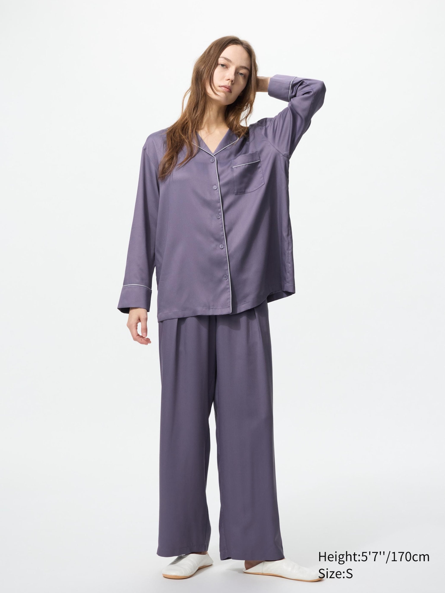 pyjama-dames-lange-mouwen-606seo-1.jpg Dames Satijnen Pyjama (Lange Mouwen) | UNIQLO NL - Afbeelding 1