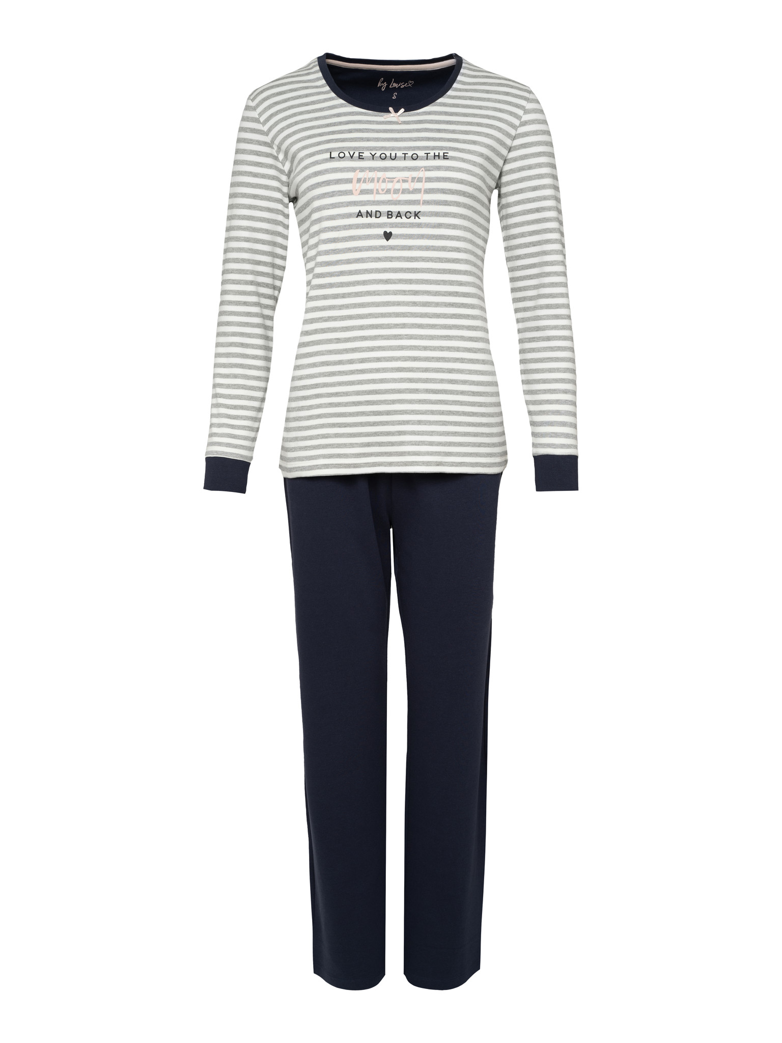 pyjama-dames-lange-mouwen-650rzx-1.jpg By Louise Dames Interlock Pyjama Lange Mouw Gestreept Grijs / Blauw - Afbeelding 1