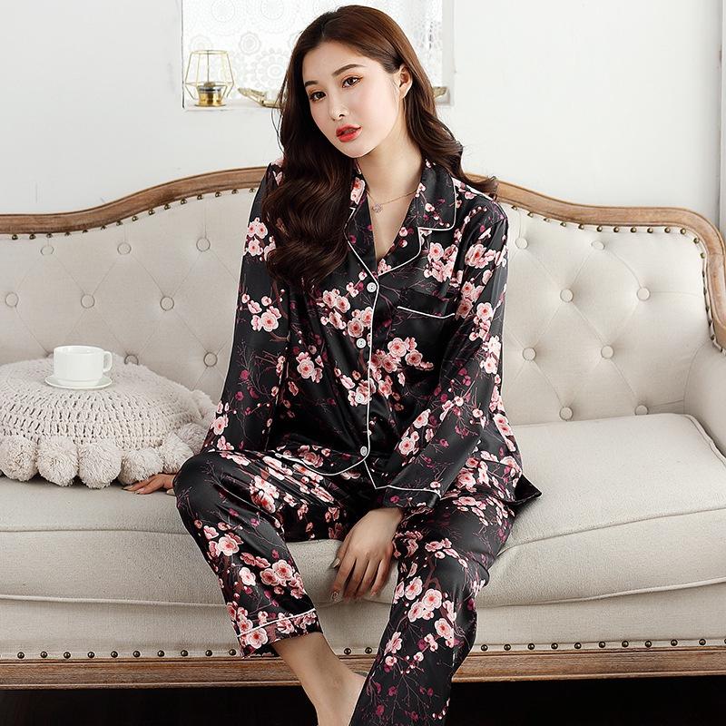 pyjama-dames-lange-mouwen-853gyu-1.jpg Dames Pyjama met lange mouwen, Ice Silk, tweedelige set, grote, losse, casual nachtkleding kopen vanaf een prijs van 13 | Joom - Afbeelding 1