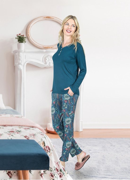 pyjama-dames-lange-mouwen-863yjt-1.jpg Jiber Dames Pyjama Set, Lange Mouwen S | bol - Afbeelding 1