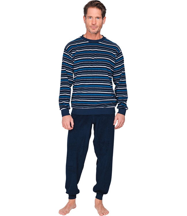 pyjama-heren-badstof-360vqx-1.jpg Katoen badstof heren pyjama ronde hals lange mouw donkerblauw | Pyjama direct Pyjama direct - Afbeelding 1
