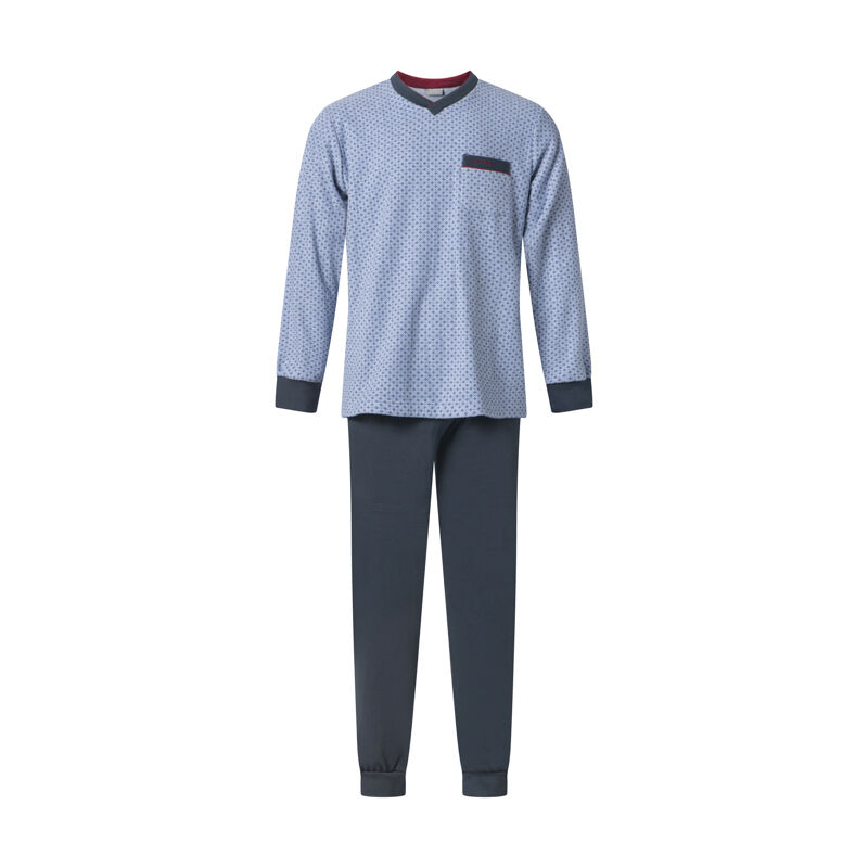 pyjama-heren-badstof-456msm-1.jpg Gentlemen warme heren pyjama 114278 aangeruwd badstof blauw - Afbeelding 1