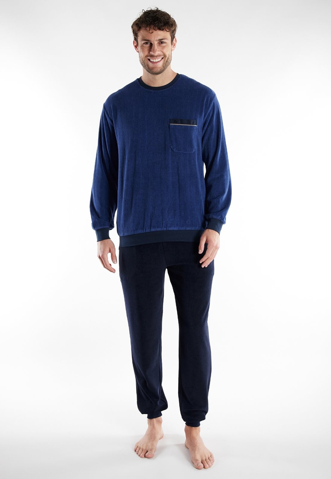 pyjama-heren-badstof-558nuz-1.jpg Götzburg Badstof heren pyjama premium blauw - Afbeelding 1