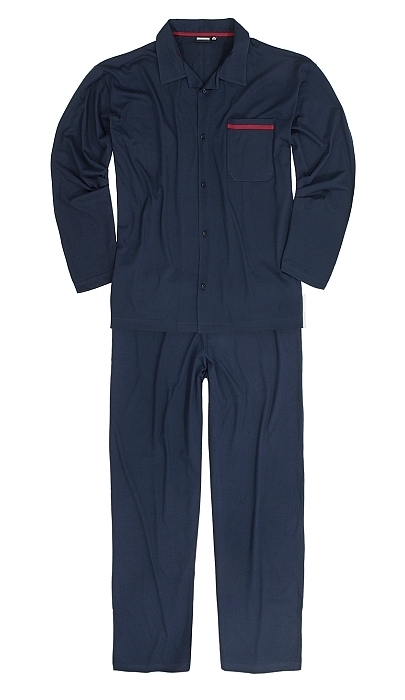 pyjama-heren-grote-maten-261rig-1.jpg Grote maten heren doorknoop pyjama " Adamo " donker blauw - Afbeelding 1