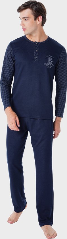 pyjama-heren-grote-maten-572sgs-1.jpg Pijadore Grote Maten Heren Pyjama Set, Lange Mouwen, Donkerblauw 2XL | bol - Afbeelding 1