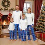 Familie look Kerstmis Kerst Familie Pyjama Pyjama Familie sets Ruitjes Huis Afdrukken blauw Lange mouw Dagelijks Bijpassende outfits 2026 €21.5
