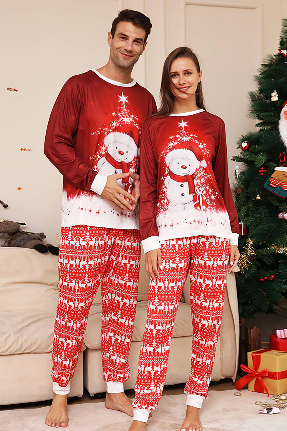 pyjama-kerst-862qwp-1.jpg Rode Sneeuwpop Kerst Familie Bijpassende Pyjama Set - Afbeelding 1