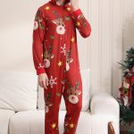 Bijpassende Onesie voor Vrouwen Mannen Familie Capuchon Rode Pyjama Eendelig Kerst Pyjama Set