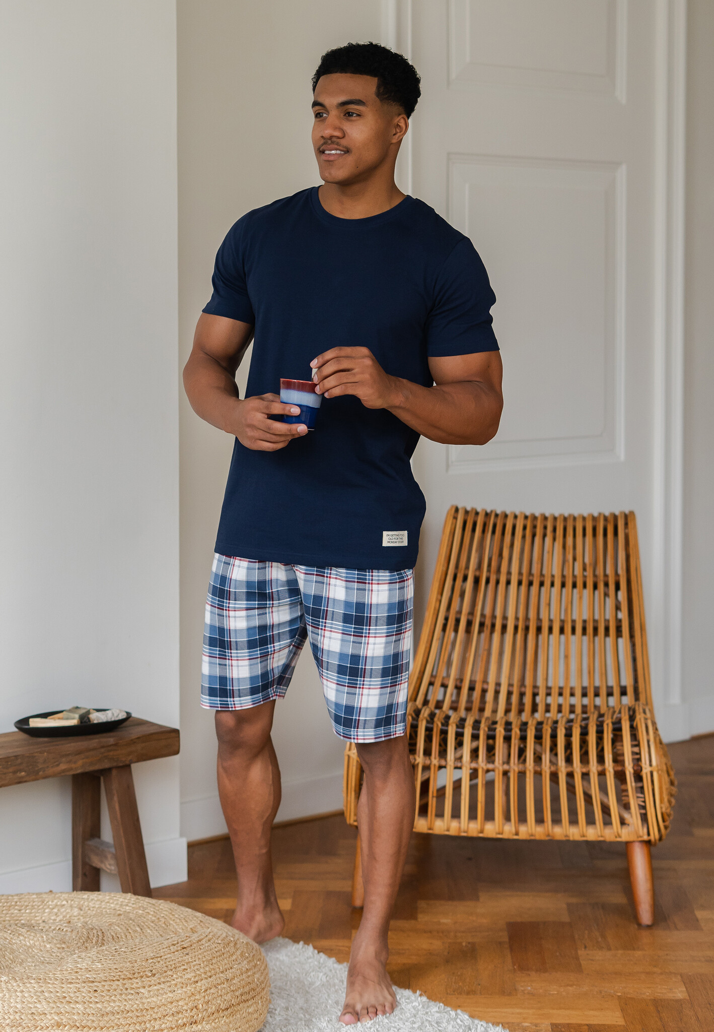 pyjama-korte-broek-heren-337wzd-1.jpg Phil & Co Heren Korte Pyjamabroek Geruit/Effen 2 Pack | Underwear District - Afbeelding 1