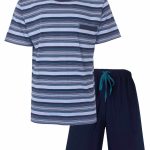 MEQ Heren Shortama Korte Pyjama Set Strepen Blauw Maat S