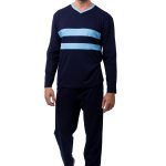 Heren Pyjama Lange Mouw Navy Blauw M