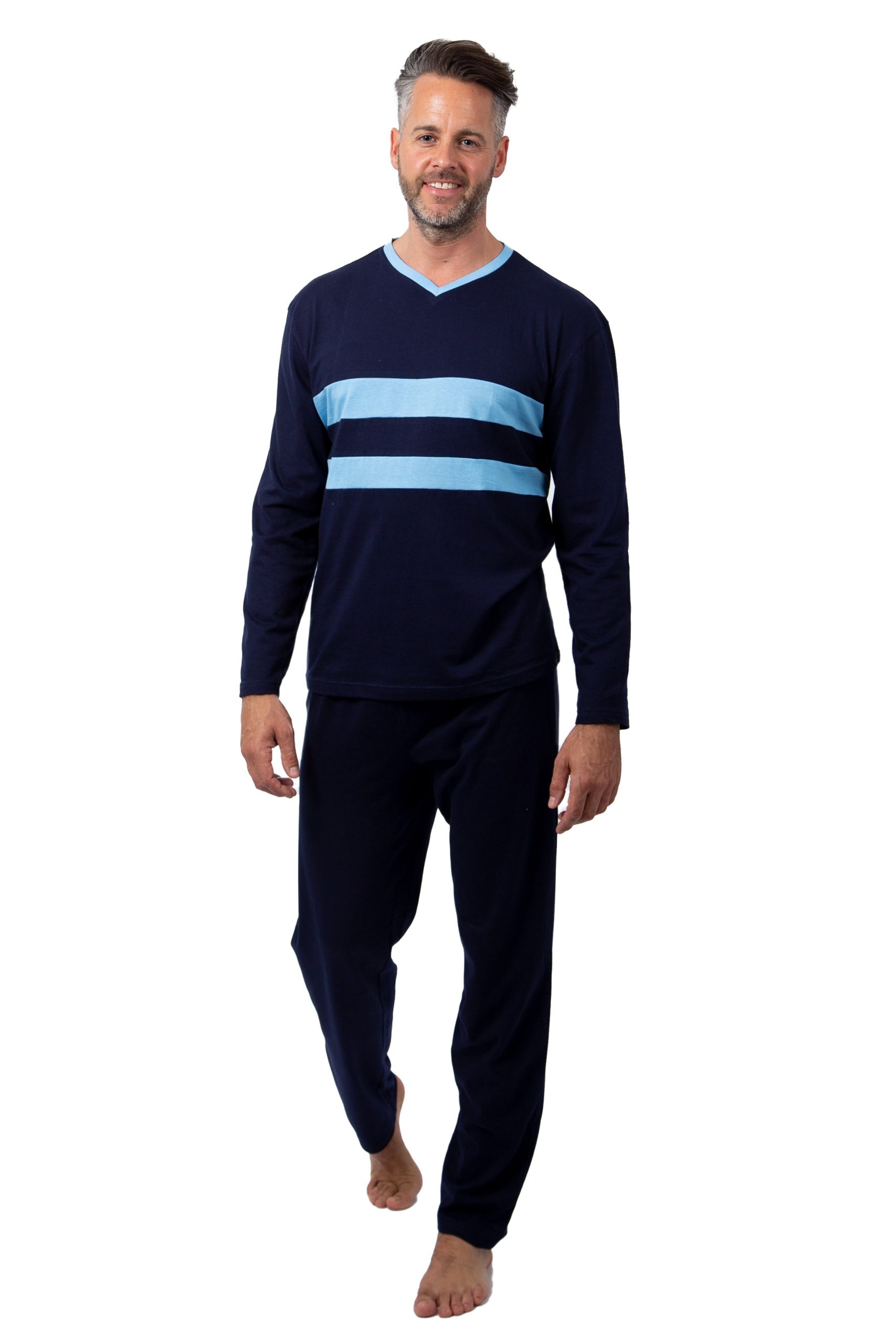 pyjama-lange-mouw-002eqz-1.jpg Heren Pyjama Lange Mouw Navy Blauw M - Afbeelding 1
