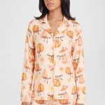 Peach Herfst Pyjama Set Met Pompoen En Strik Print Lange Mouw & Broek | Boohoo NL