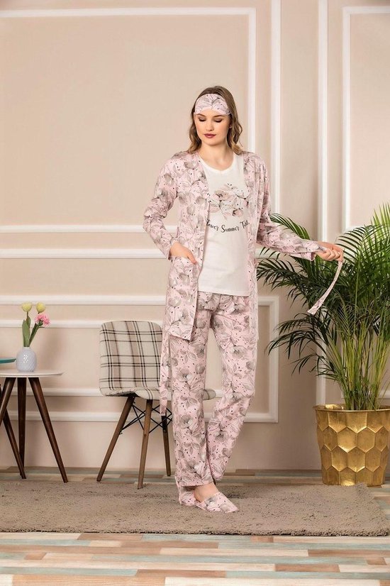 pyjama-lange-mouw-808akz-1.jpg Sophia Mila Dames Luxe Pyjama Met Slaapmasker | 5 delige Set | Lange Mouwen | Pyama... | bol - Afbeelding 1
