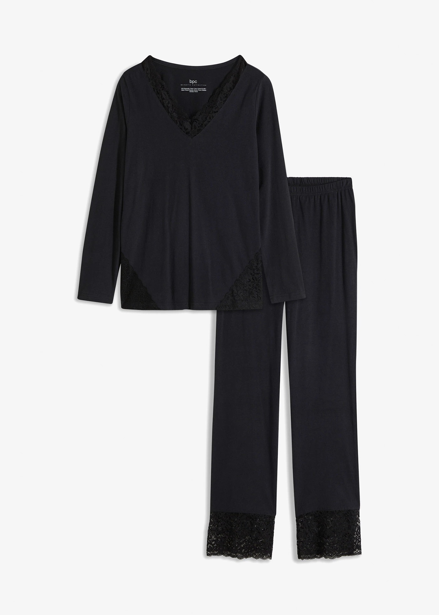 pyjama-online-021jbg.webp Pyjama van zacht katoen met kant (2 dlg. set) zwart • Prijs € 23,99 • bonprix online shop - Afbeelding 1